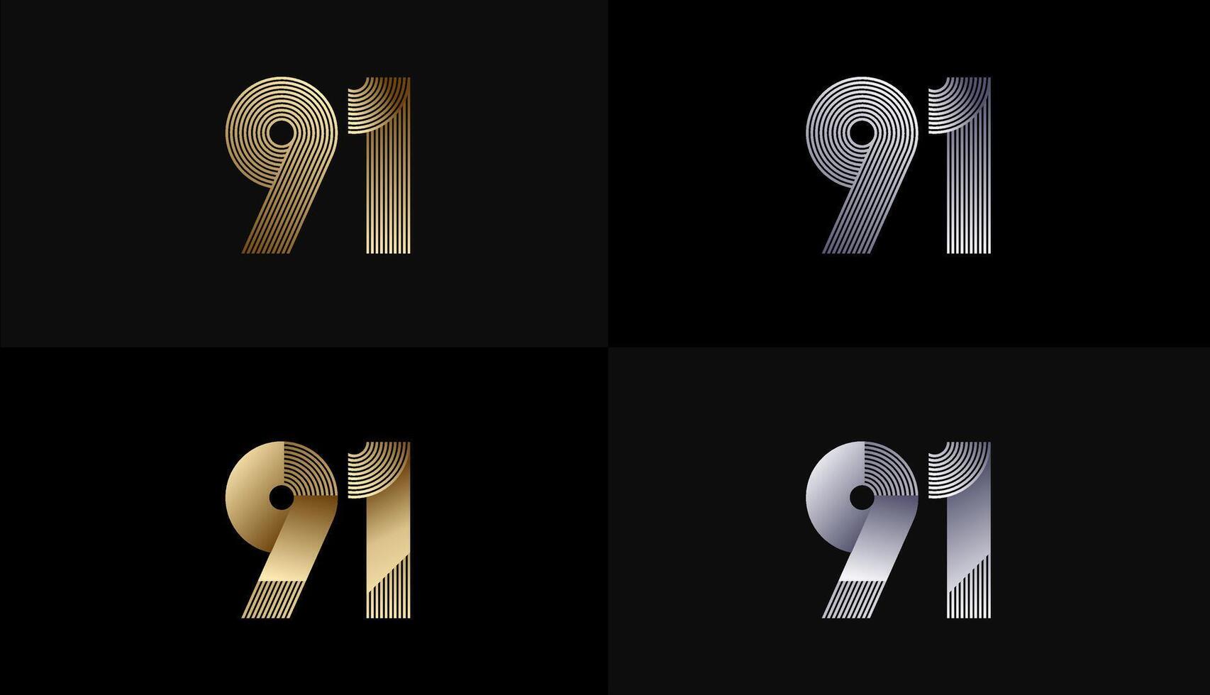 Number Design Line Stripes in Luxury Gold 91th, 91th Years Anniversary with Gold Metallic Line ,Luxury, Line and shape concept. vector