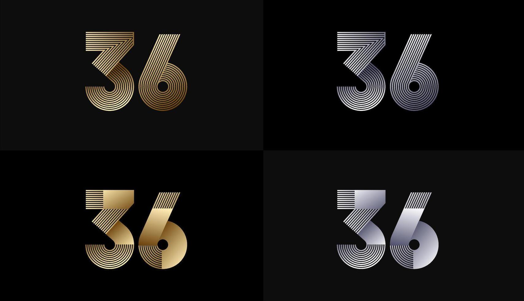 Number Design Line Stripes in Luxury Gold 36th, 36th Years Anniversary with Gold Metallic Line ,Luxury, Line and shape concept. vector