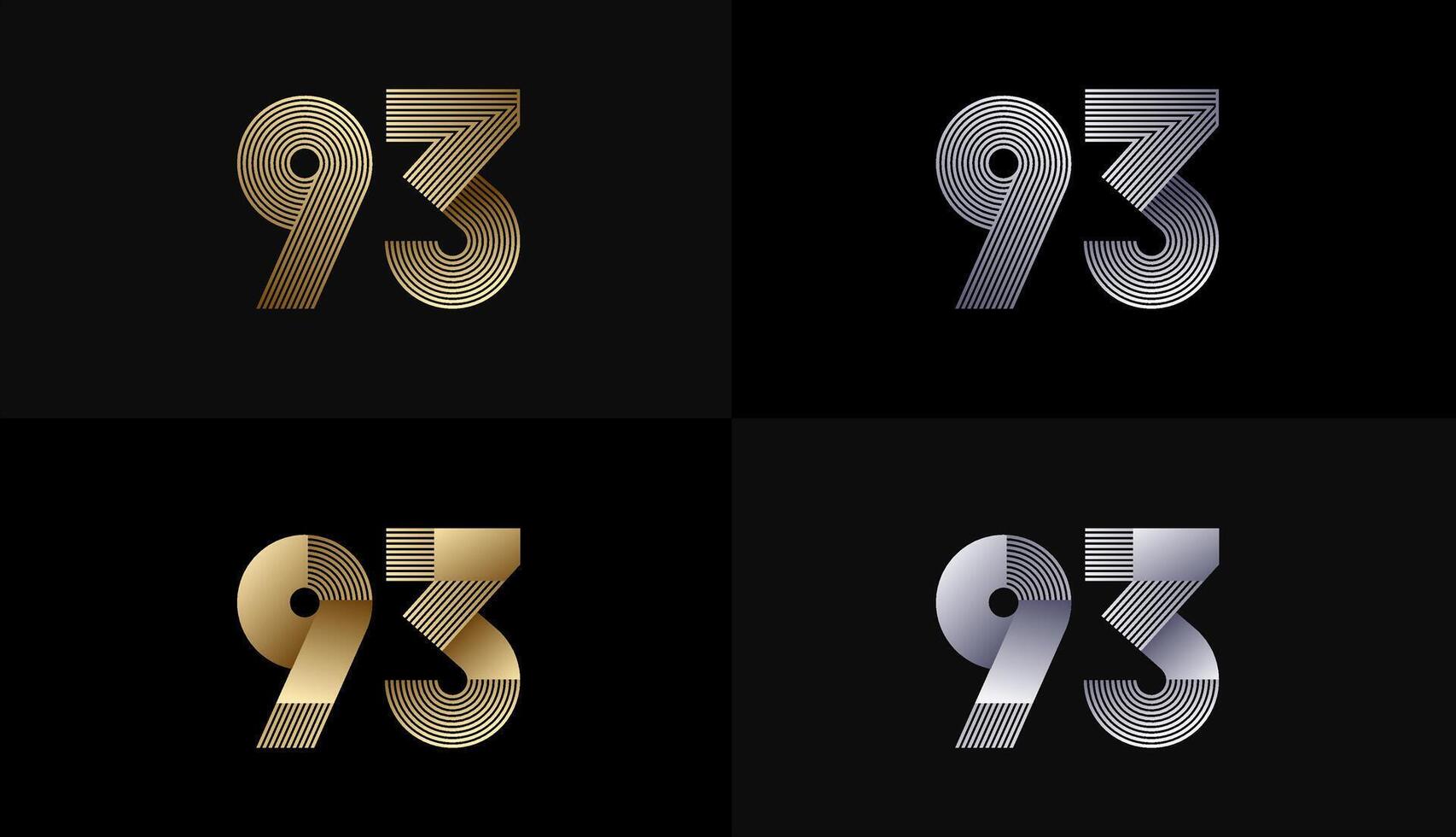Number Design Line Stripes in Luxury Gold 93th, 93th Years Anniversary with Gold Metallic Line ,Luxury, Line and shape concept. vector