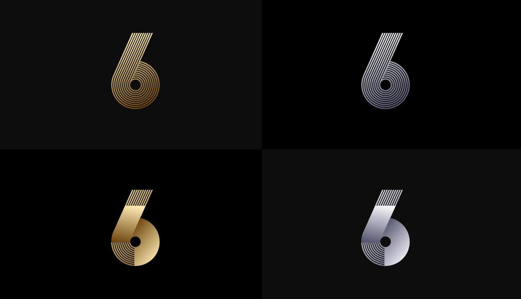 Number Design Line Stripes in Luxury Gold 6th, 6th Years Anniversary with Gold Metallic Line ,Luxury, Line and shape concept. vector