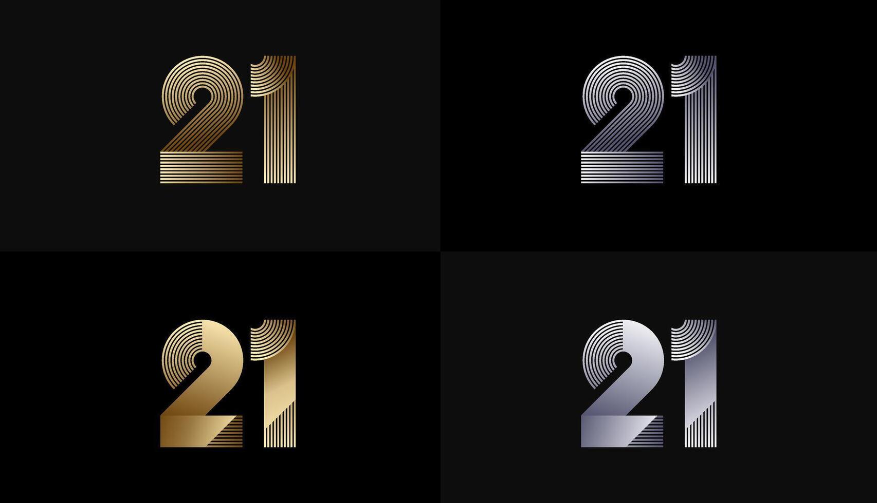 Number Design Line Stripes in Luxury Gold 21th, 21th Years Anniversary with Gold Metallic Line ,Luxury, Line and shape concept. vector