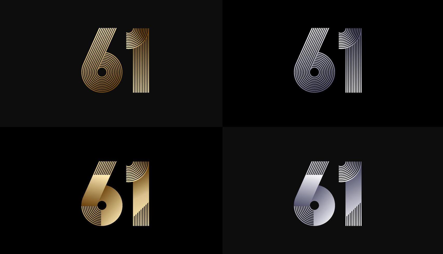Number Design Line Stripes in Luxury Gold 61th, 61th Years Anniversary with Gold Metallic Line ,Luxury, Line and shape concept. vector