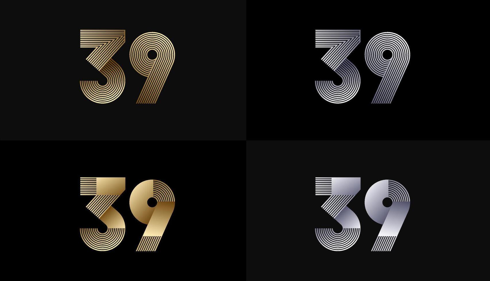 Number Design Line Stripes in Luxury Gold 39th, 39th Years Anniversary with Gold Metallic Line ,Luxury, Line and shape concept. vector