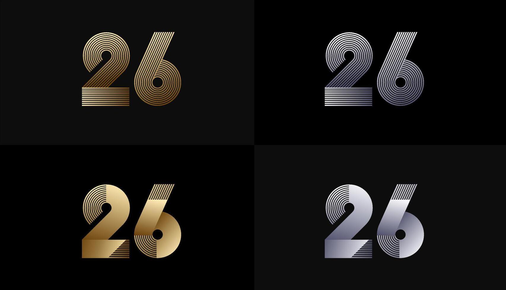 Number Design Line Stripes in Luxury Gold 26th, 26th Years Anniversary with Gold Metallic Line ,Luxury, Line and shape concept. vector