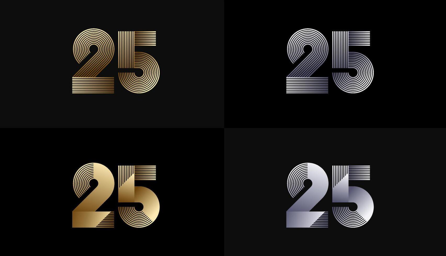 Number Design Line Stripes in Luxury Gold 25th, 25th Years Anniversary with Gold Metallic Line ,Luxury, Line and shape concept. vector