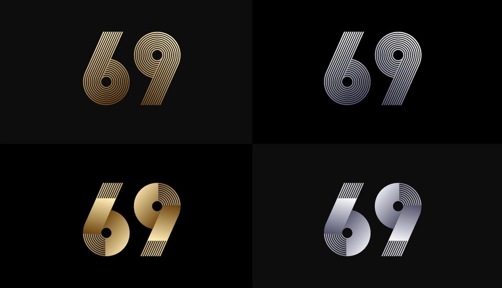 Number Design Line Stripes in Luxury Gold 69th, 69th Years Anniversary with Gold Metallic Line ,Luxury, Line and shape concept. vector