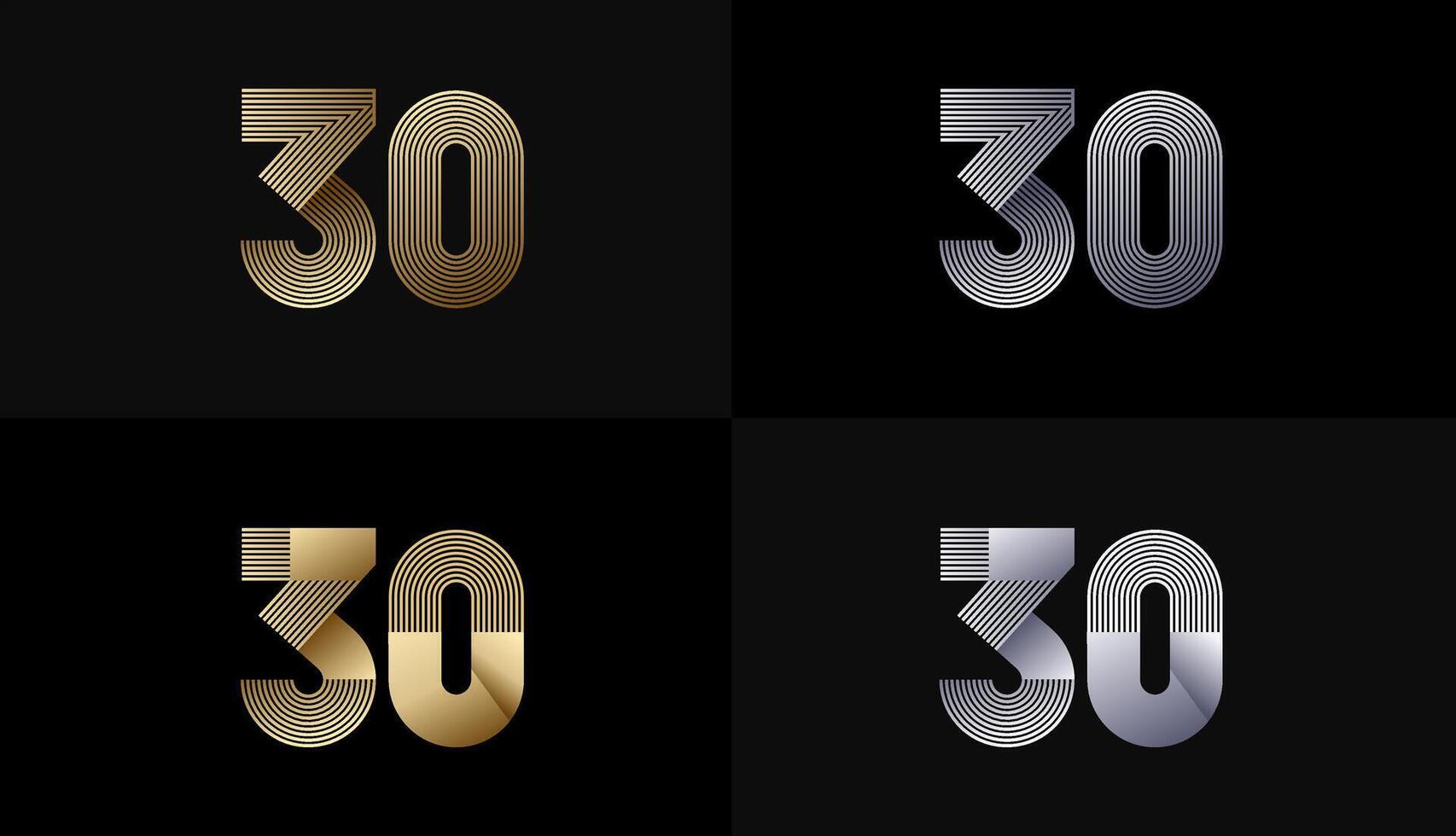 Number Design Line Stripes in Luxury Gold 30th, 30th Years Anniversary with Gold Metallic Line ,Luxury, Line and shape concept. vector