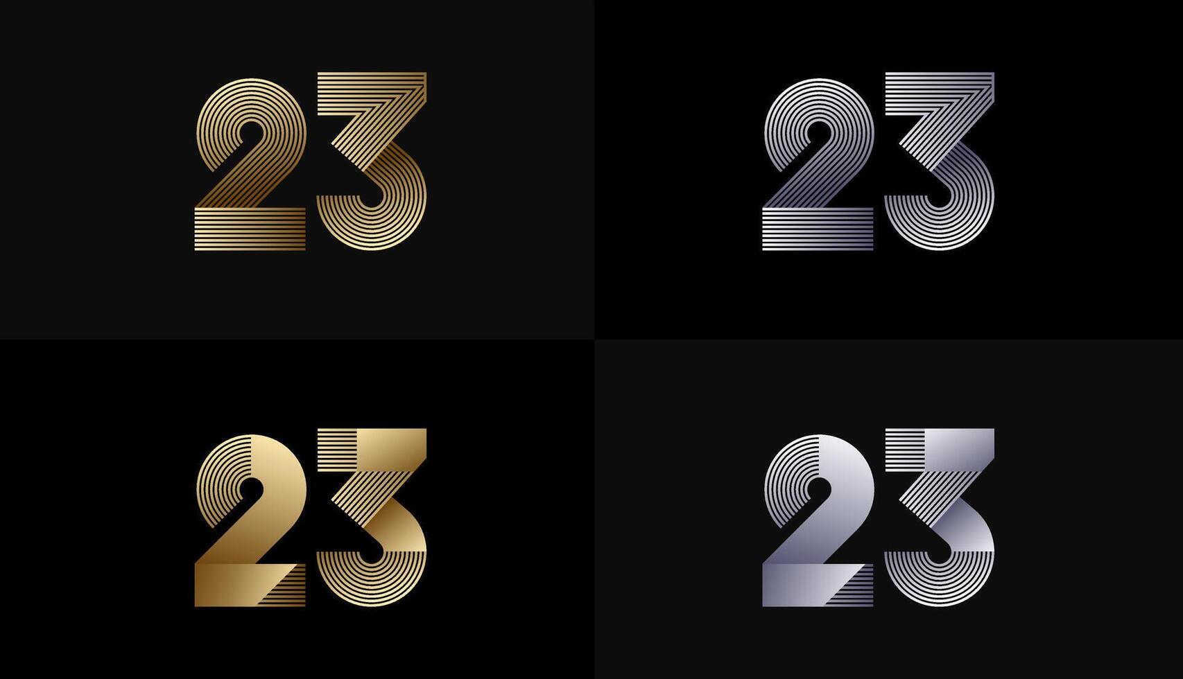 Number Design Line Stripes in Luxury Gold 23th, 23th Years Anniversary with Gold Metallic Line ,Luxury, Line and shape concept. vector