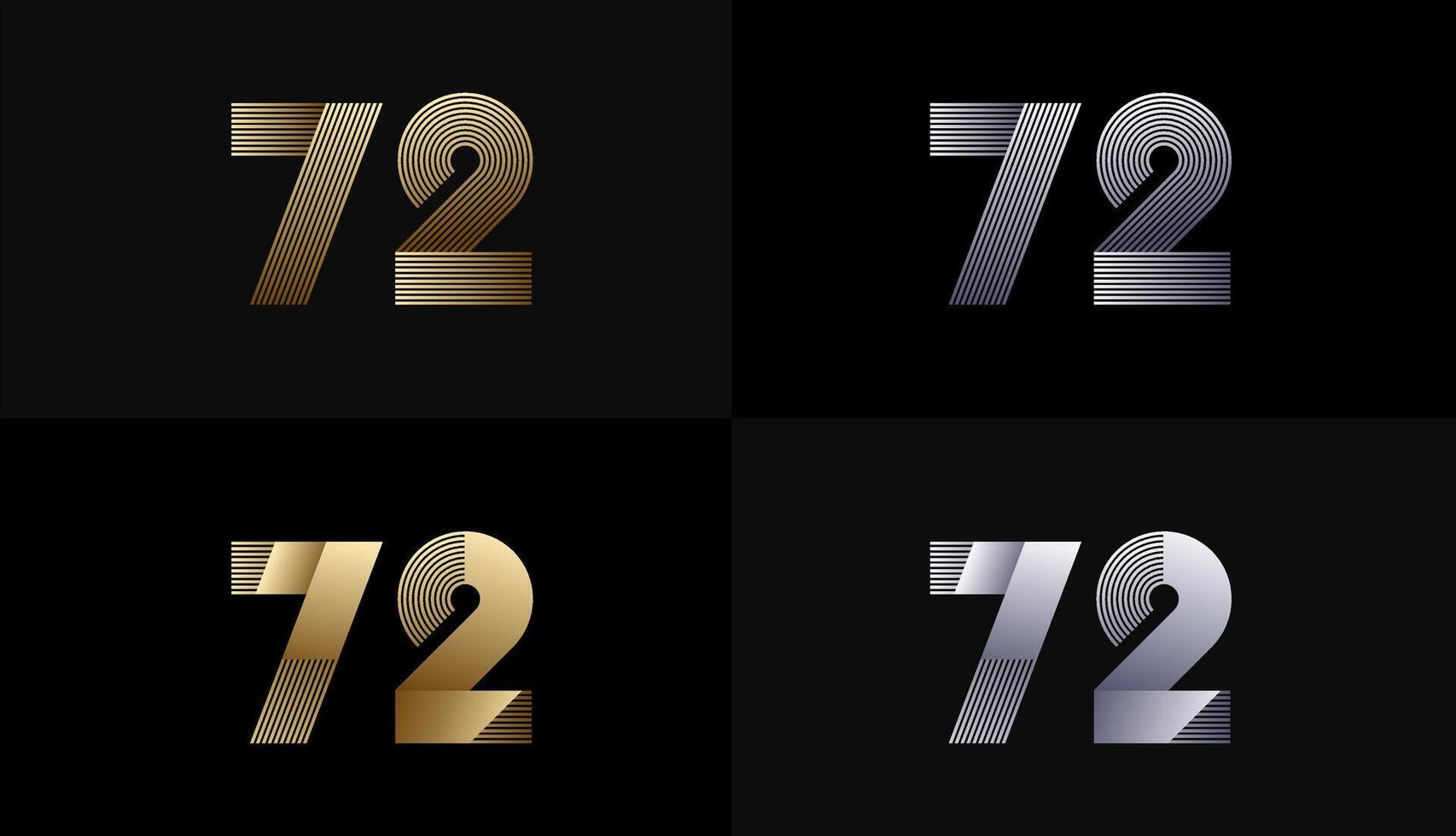 Number Design Line Stripes in Luxury Gold 72th, 72th Years Anniversary with Gold Metallic Line ,Luxury, Line and shape concept. vector