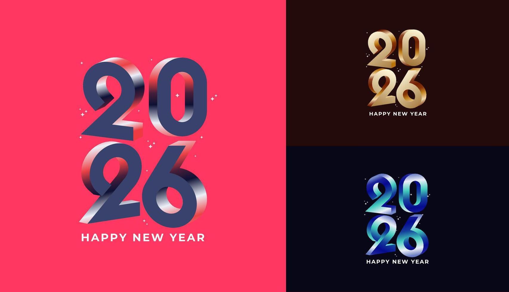 Happy New Year 2026 in 3d style with luxury and colourful gradient, celebration, greeting card, invitation, calendar concept. Design template post new year 2026. vector