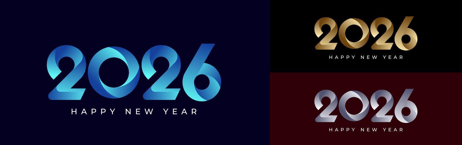 Happy New Year 2026 abstract twist in Colorful Gradient, Luxury Gold and Elegant Silver , celebration, greeting card, invitation, calendar concept. Design template post new year 2026. vector