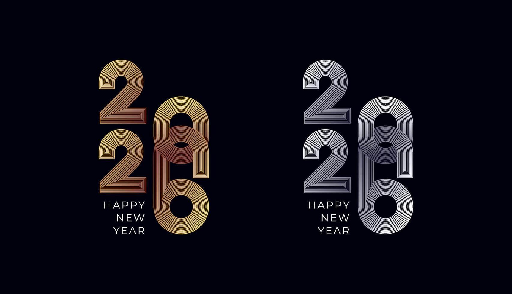Happy New Year 2026 minimal geometric stripes line in gold silver, celebration, greeting card, invitation, calendar concept. Design template post new year 2026. vector