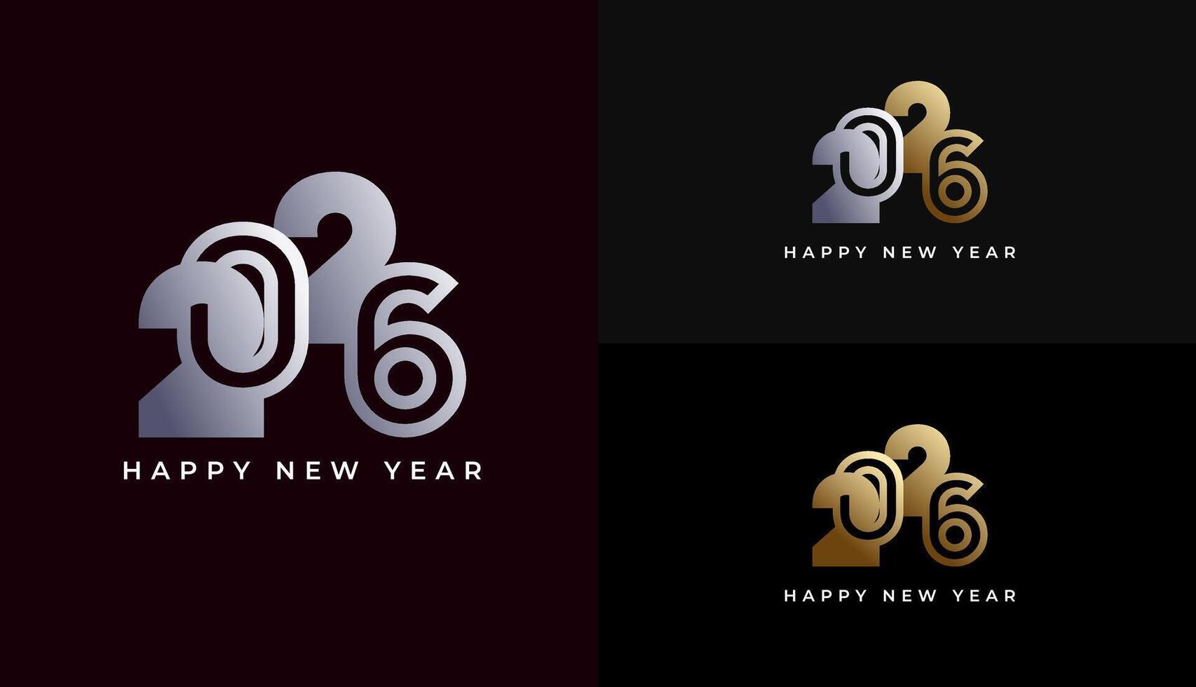 Happy New Year 2026 minimalist geometric shapes in silver colour. celebration, greeting card, invitation, calendar concept. Design template post new year 2026. vector