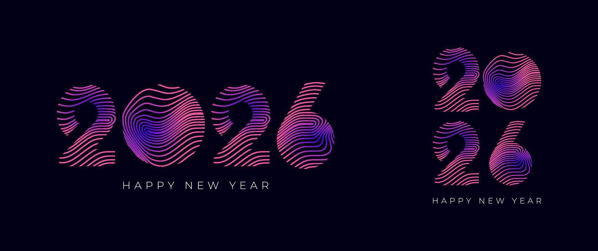 Happy New Year 2026 stripes line waves style in vibrant colour gradient, celebration, greeting card, invitation, calendar concept. Design template post new year 2026. vector