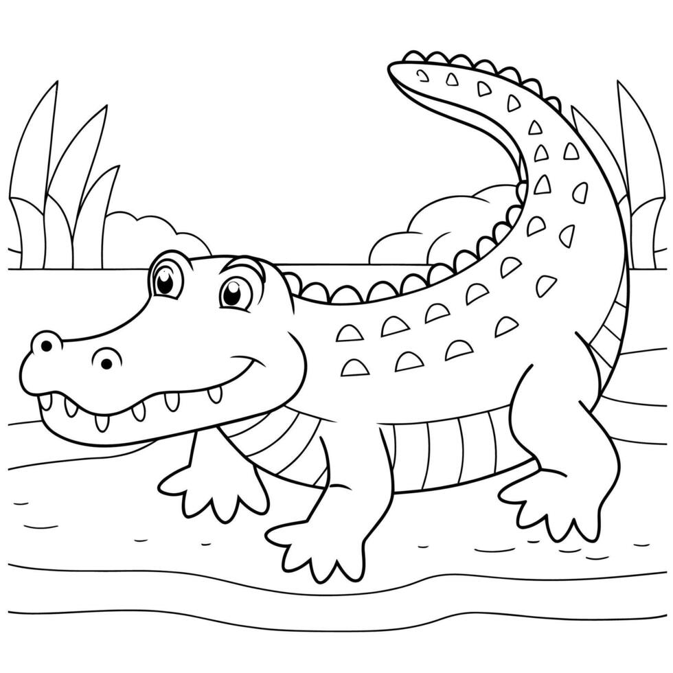 Cute cartoon alligator coloring page for kids. vector