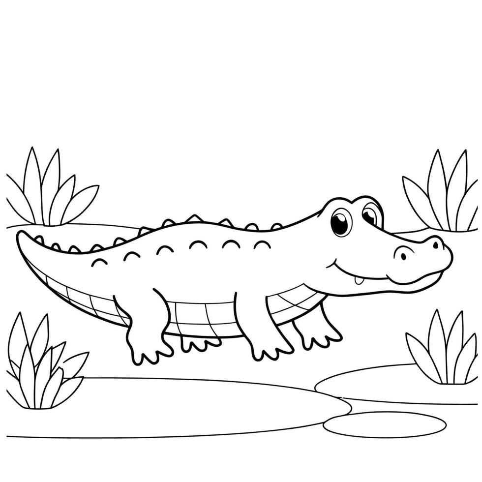 Cute Cartoon Crocodile Coloring Page vector