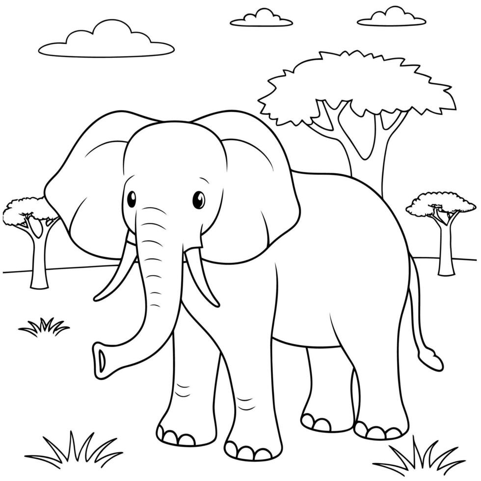 Adorable Elephant Coloring Page for Kids vector