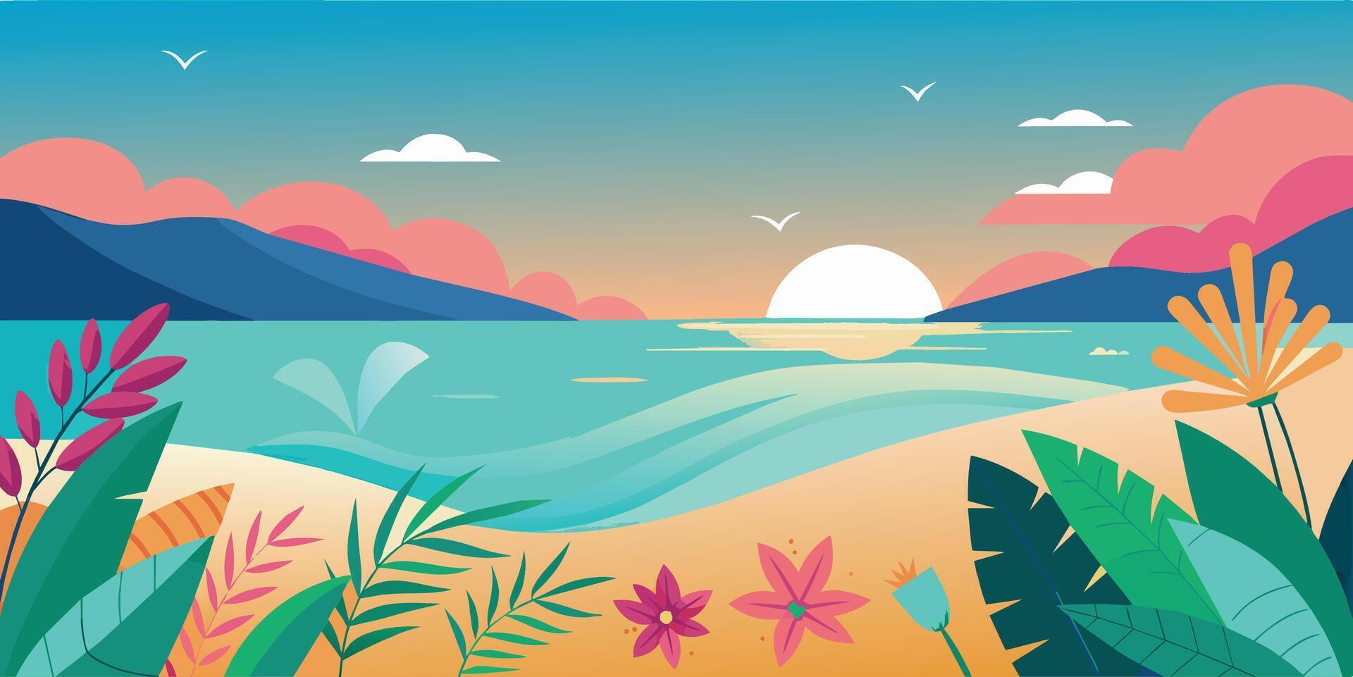 Tropical landscape with sunset and sea vector