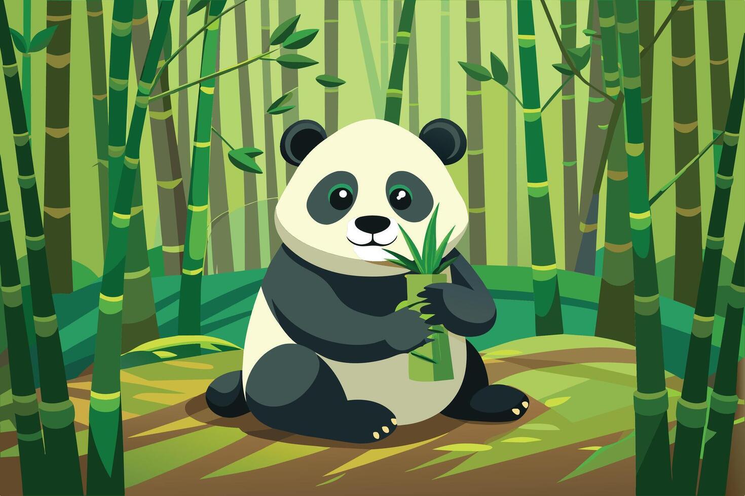 Panda bear in bamboo forest illustration vector