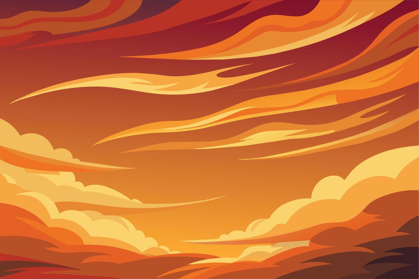 A cartoon illustration of a sunset with clouds vector