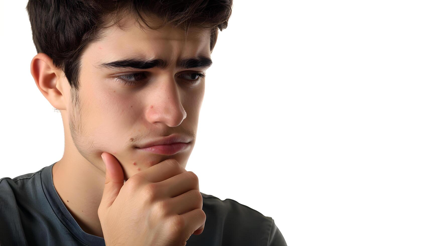 Young man thinking with a serious expression photo