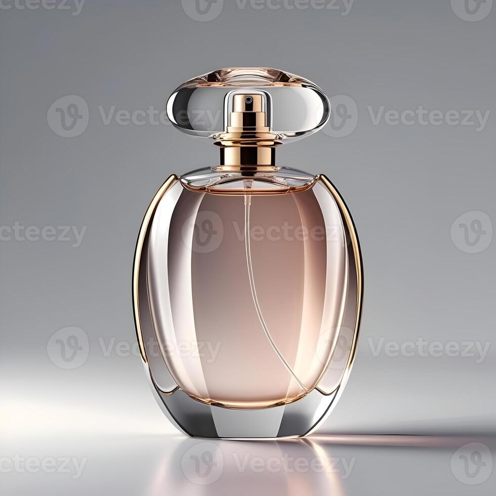 A sleek and elegant luxury perfume bottle with glossy glass finish and gold accents. photo