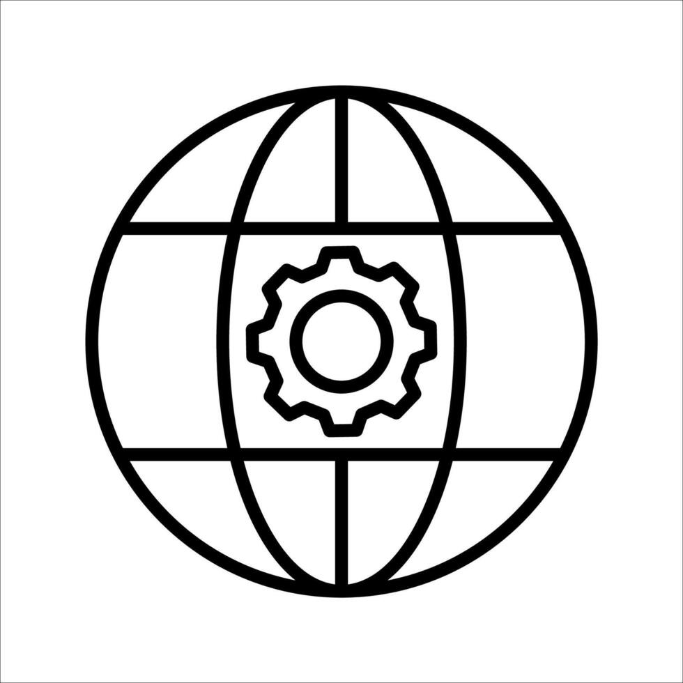 Globe gear Icon Symbol isolated white background. illustration. color editable. vector