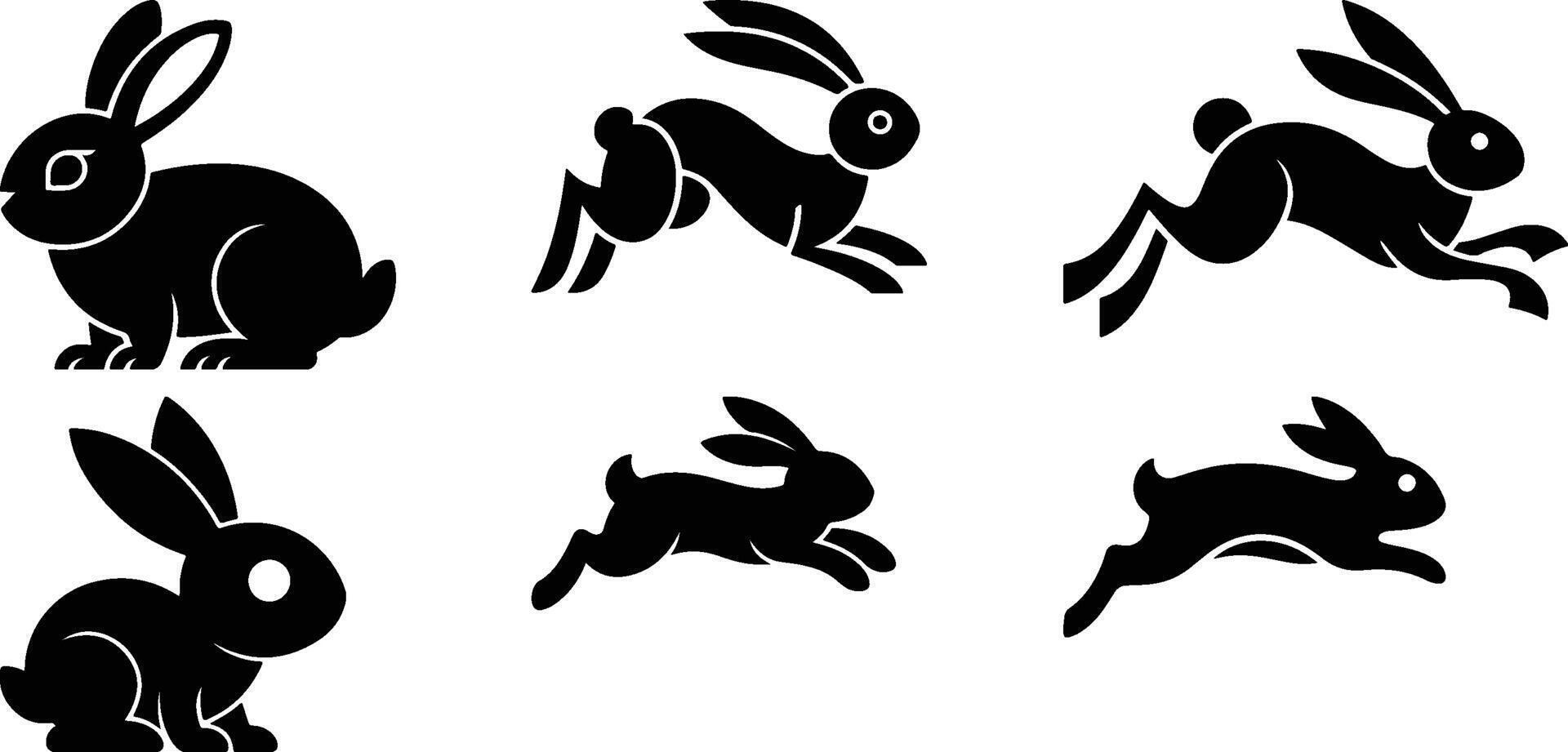 Silhouettes of easter bunnies isolated on a white background. Set of different rabbits silhouettes fo vector