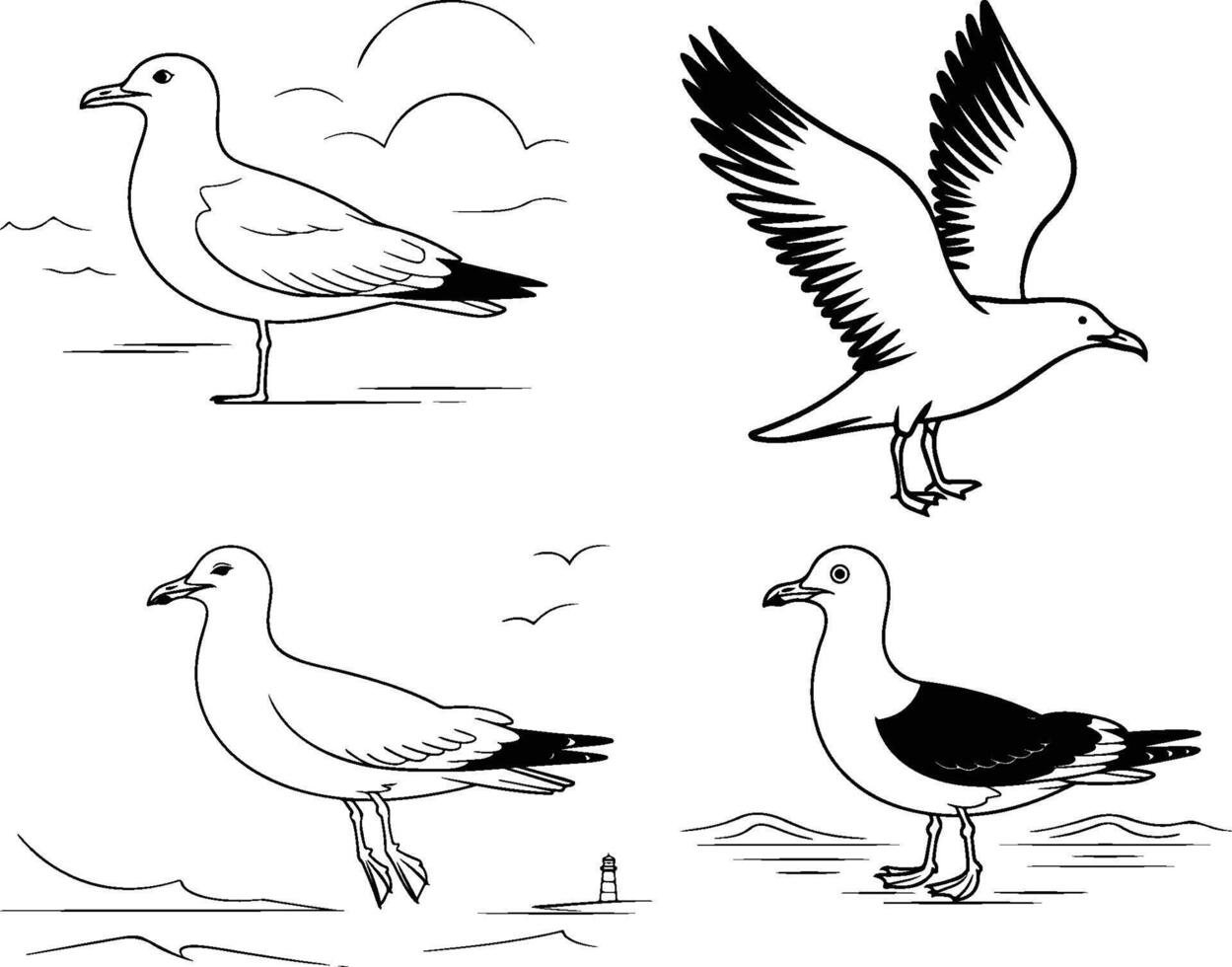 albatross line art silhouette illustration vector