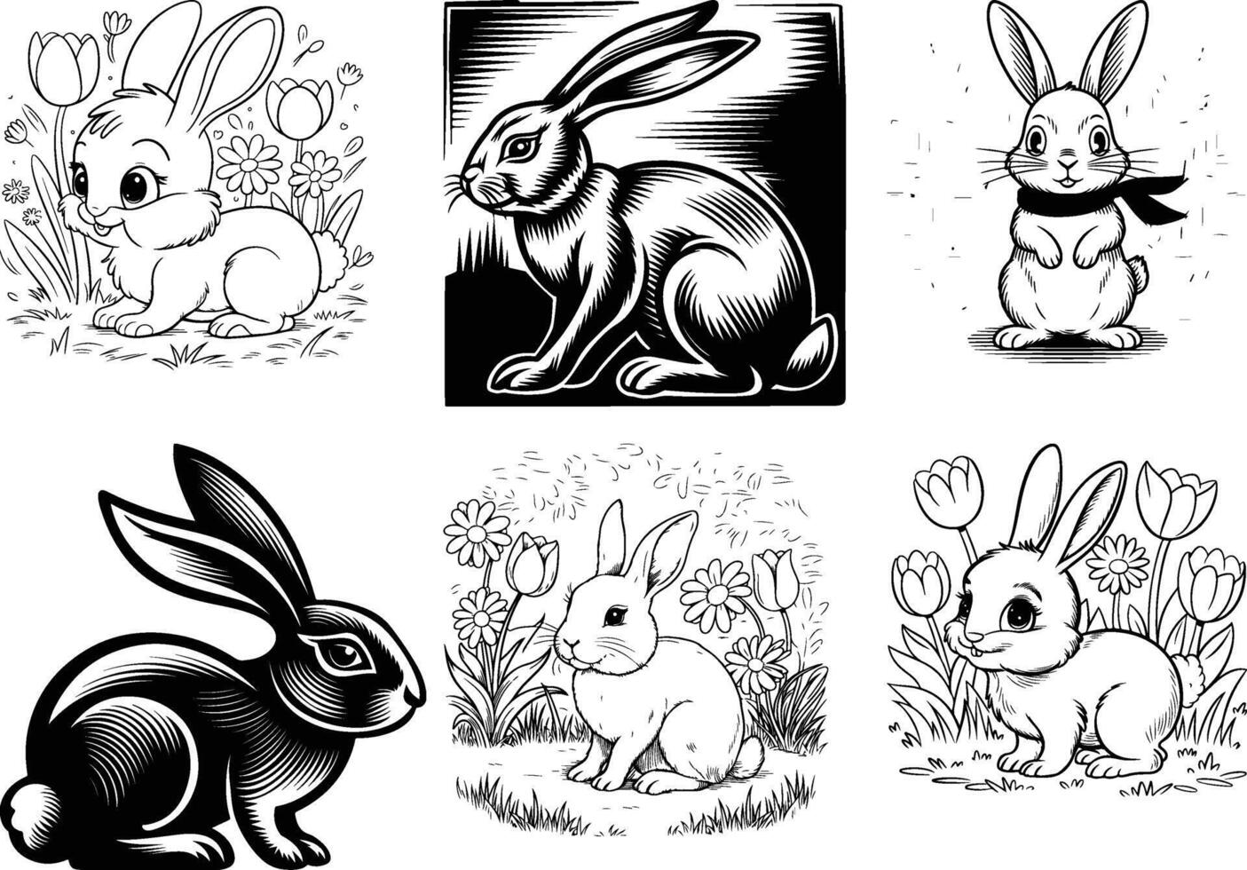 Set of rabbit silhouettes vector