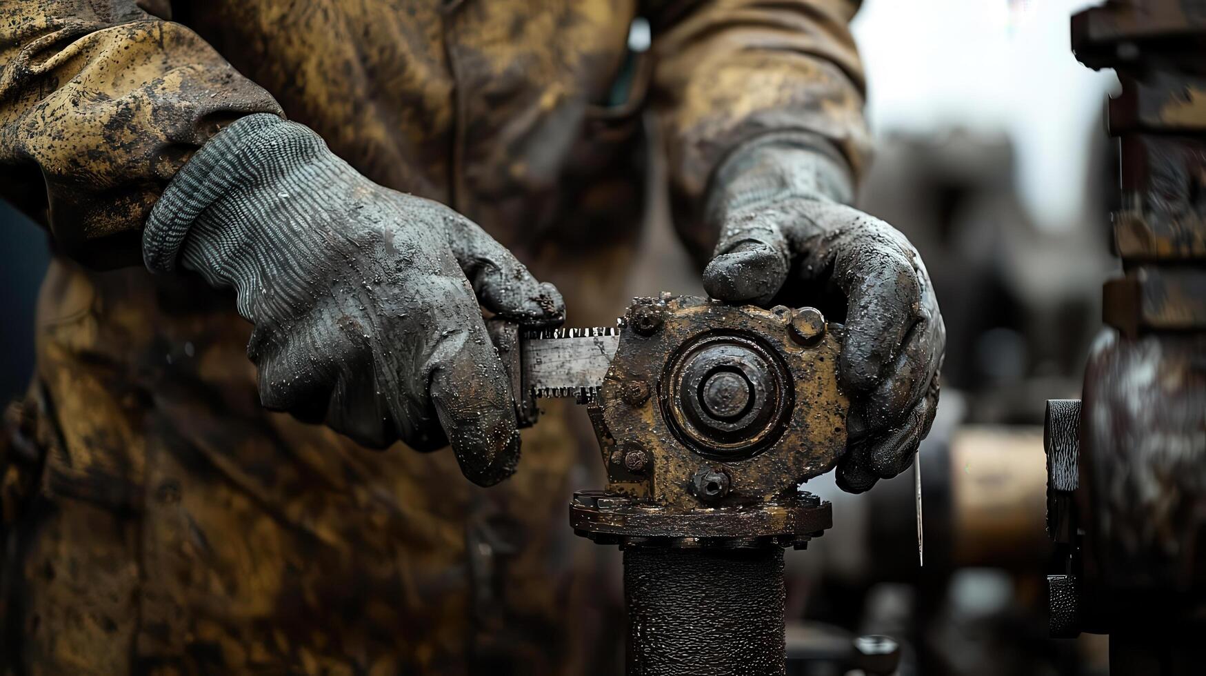 A man in a yellow jacket is holding a wrench photo