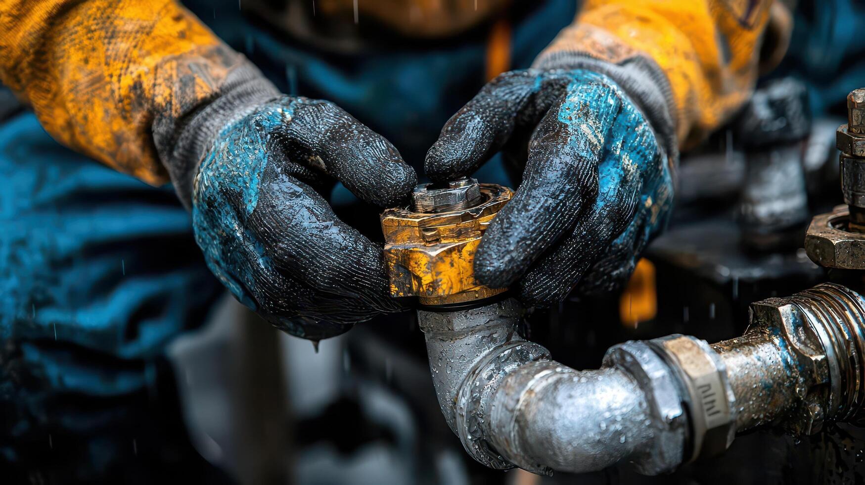 A person in blue and yellow gloves is holding a valve photo