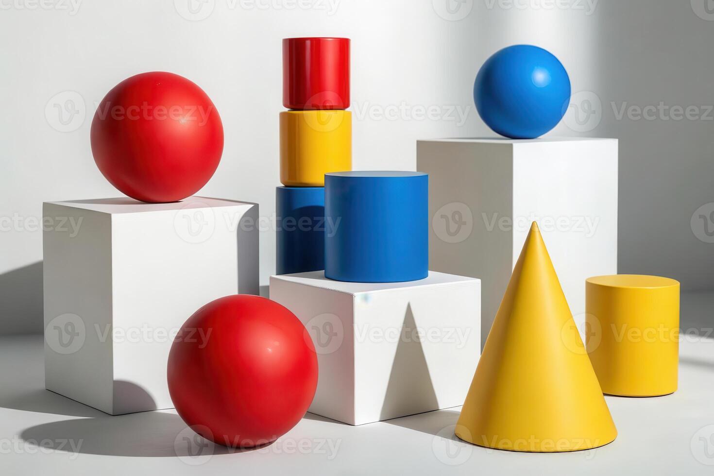 A group of colorful objects on white blocks photo