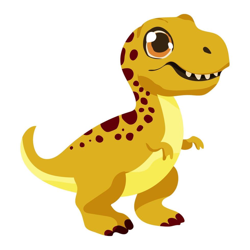 A cartoon dinosaur with a big smile on its face. It is yellow and brown. It is standing on a white background vector