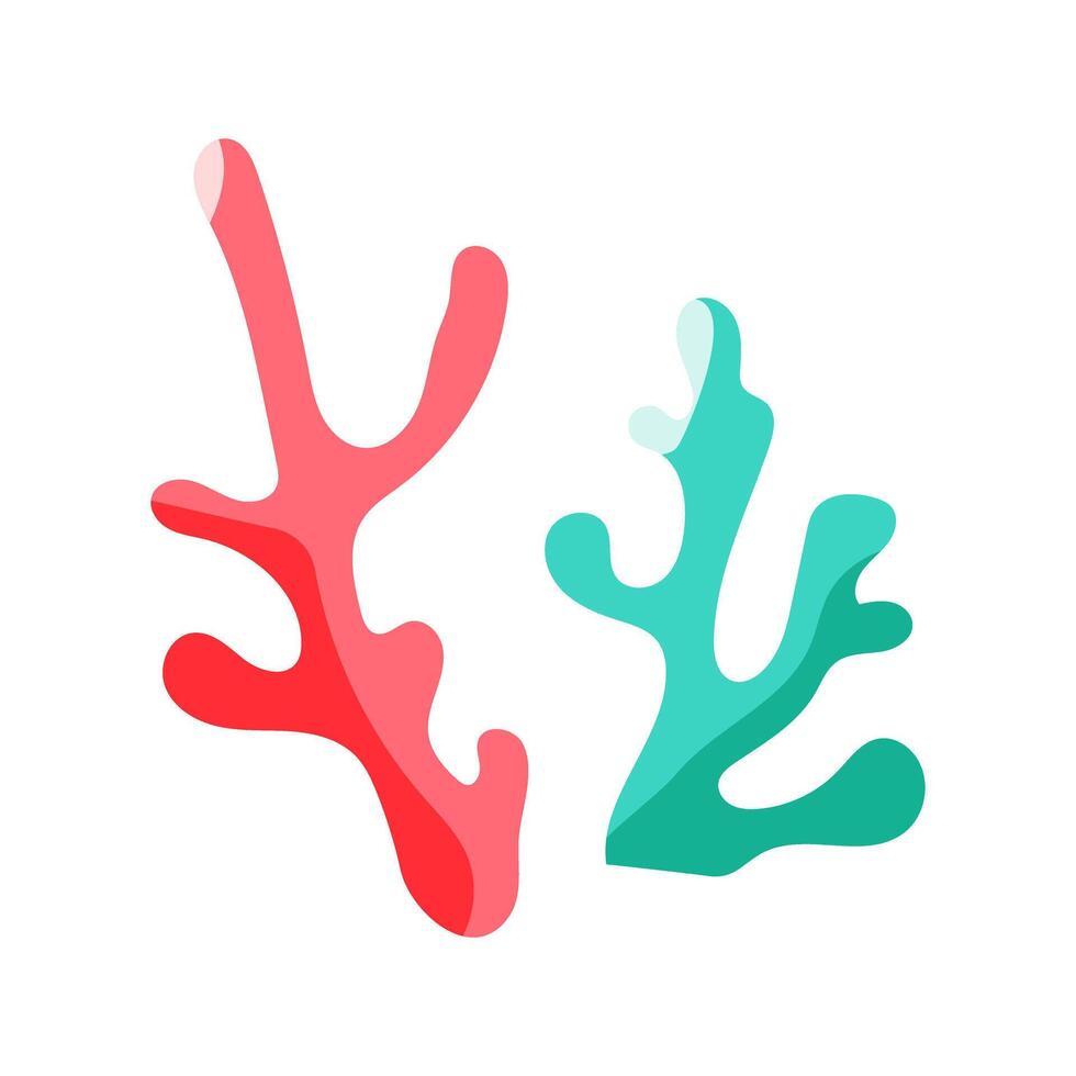Two vibrant sea plants with red and green leaves are displayed. The red leaves are positioned on the left side, while the green leaves are on the right side. The overall effect is a lively vector