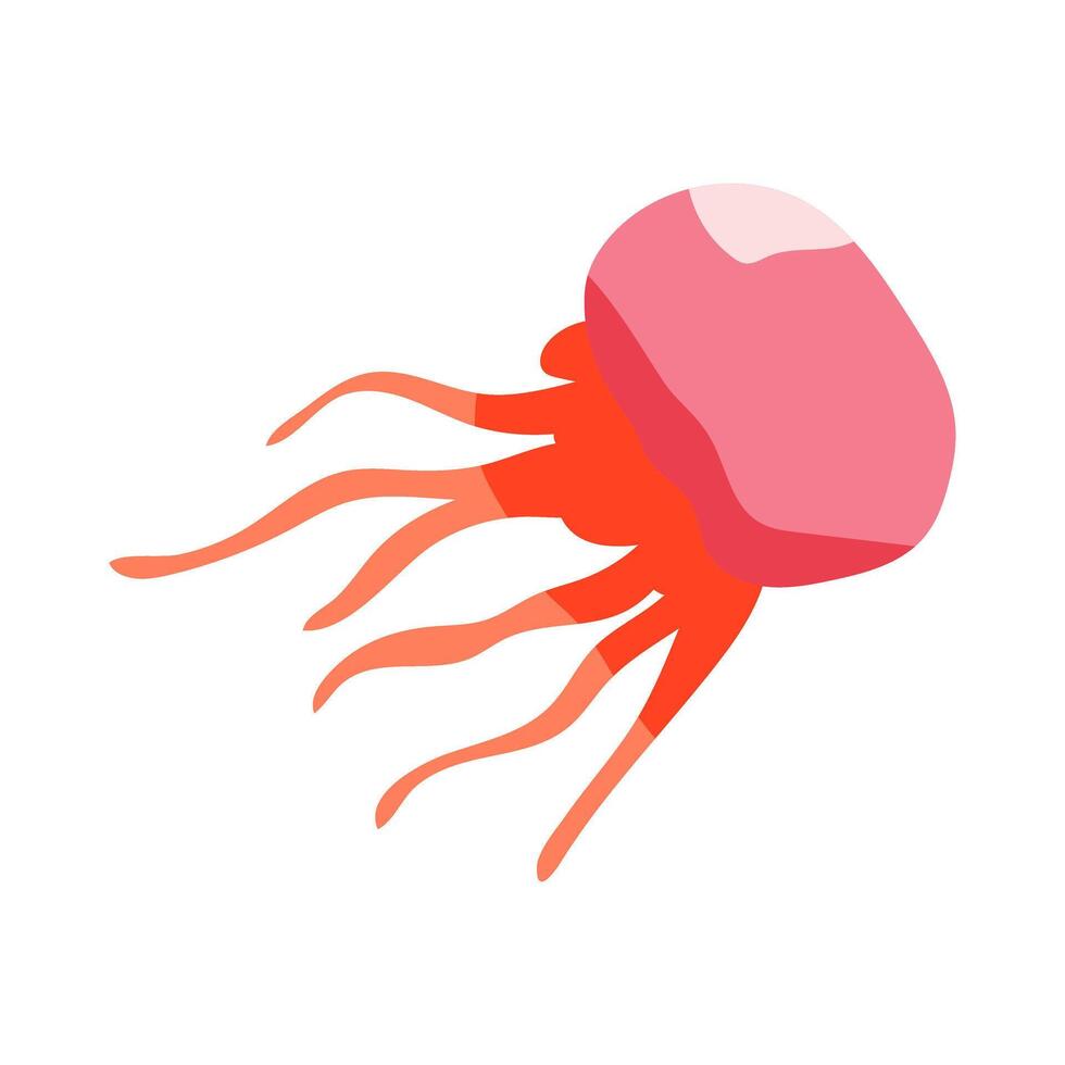 A cartoonish drawing of a red octopus with a pink head. The octopus is shown in motion, with its tentacles spread out. The image has a playful and whimsical mood, with the bright colors of the octopus vector