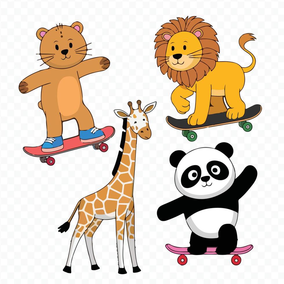 Stylish Skateboarding Jungle Animals vector