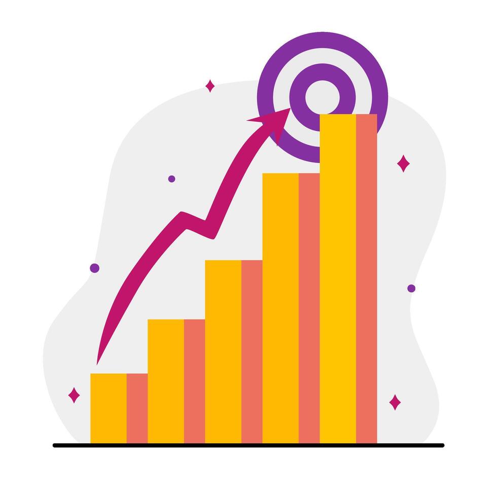 Rising Bar Graph and Target Minimalist Illustration. Modern Business Growth Chart with Arrow Illustration vector
