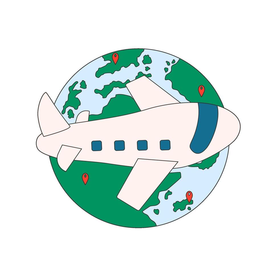 Airplane Flying Around the Globe Illustration vector