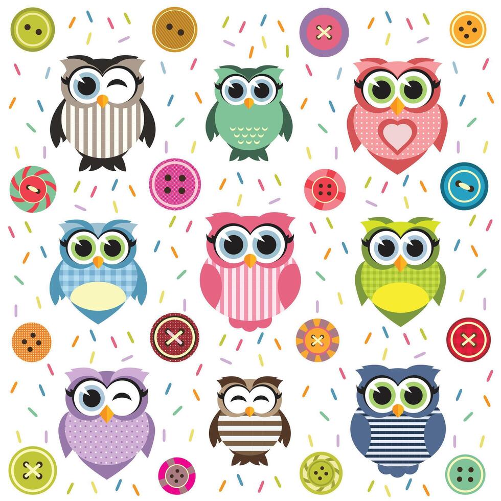 Owls Cartoon Set Funny vector
