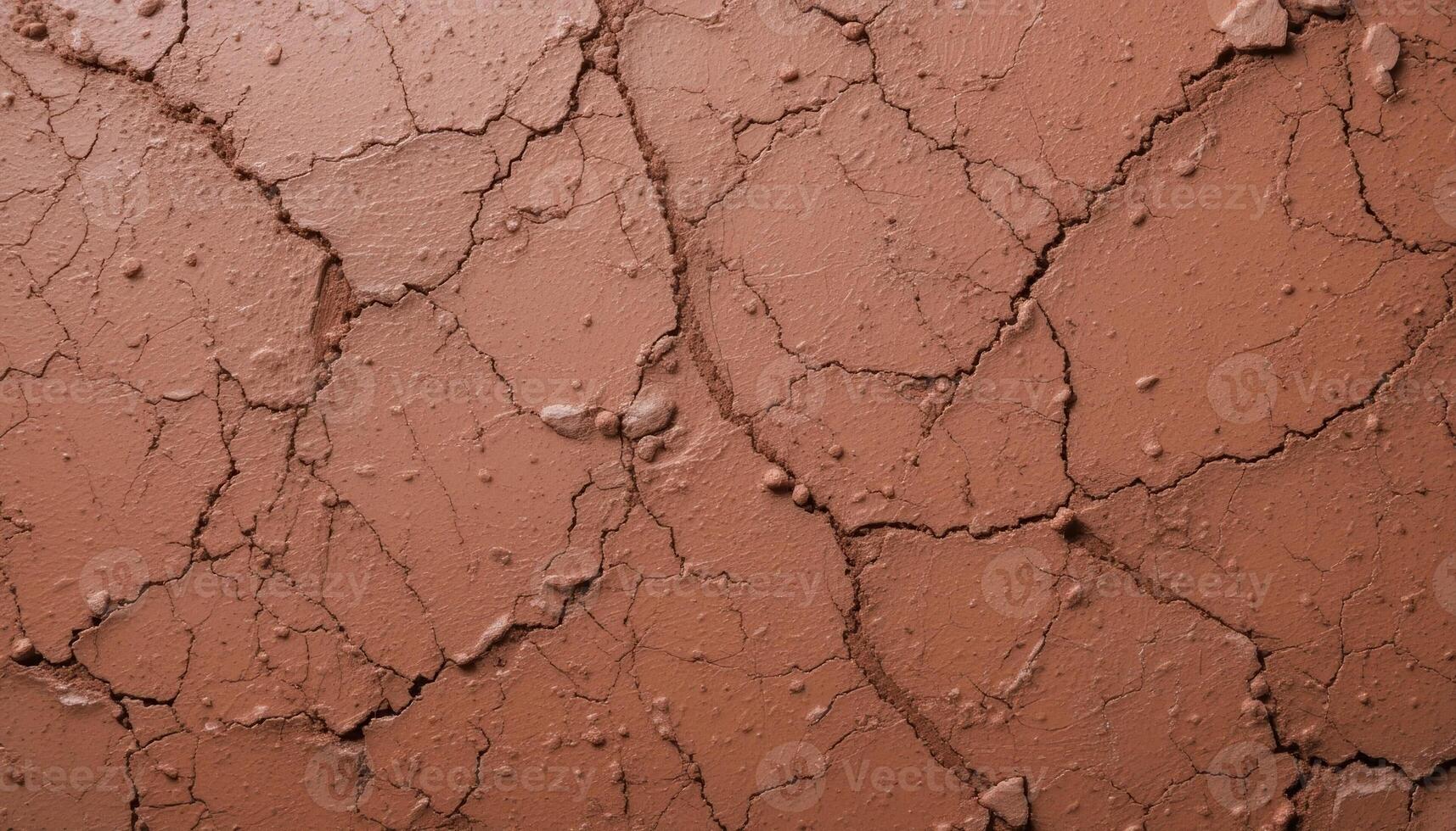 clay with cracks and rough texture. color varies from light brown to reddish brown, creating an interesting natural pattern. photo