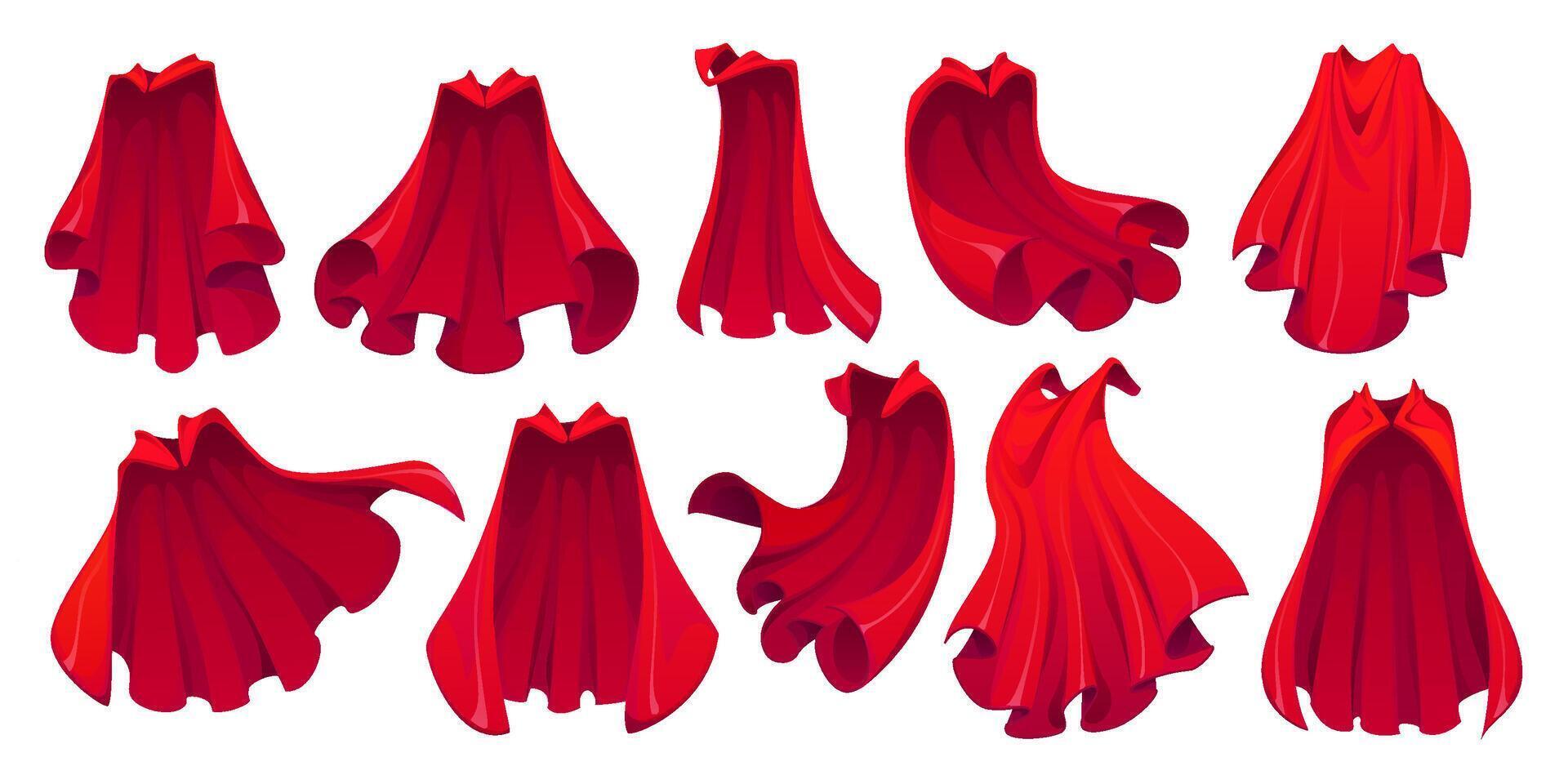 Red superhero cape, hero cloak and magic mantle vector