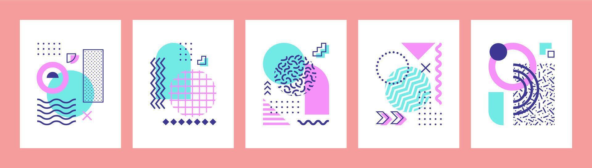Abstract geometric Memphis posters graphic shapes vector