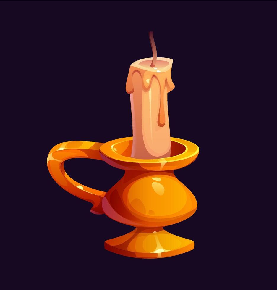 Cartoon melted candle icon in antique holder vector