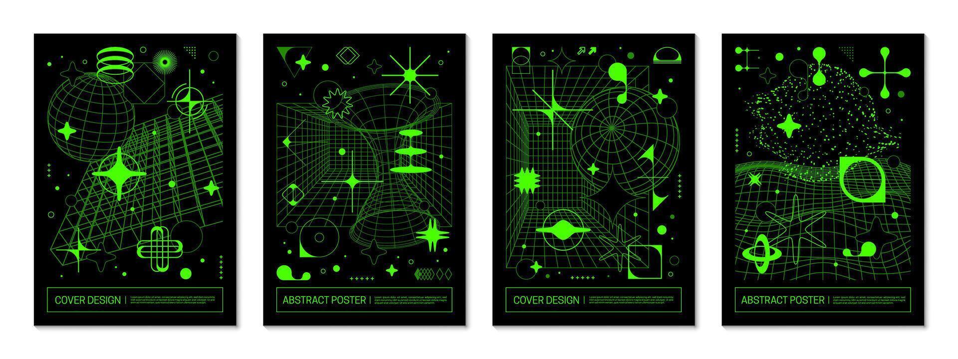 Futuristic green neon brutal Y2K abstract posters vector