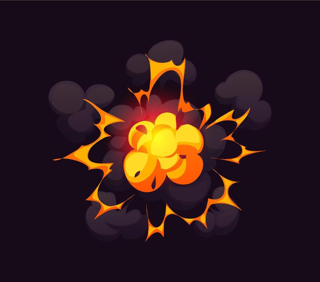 Cartoon bomb explosion, smoke, powerful chaos vector