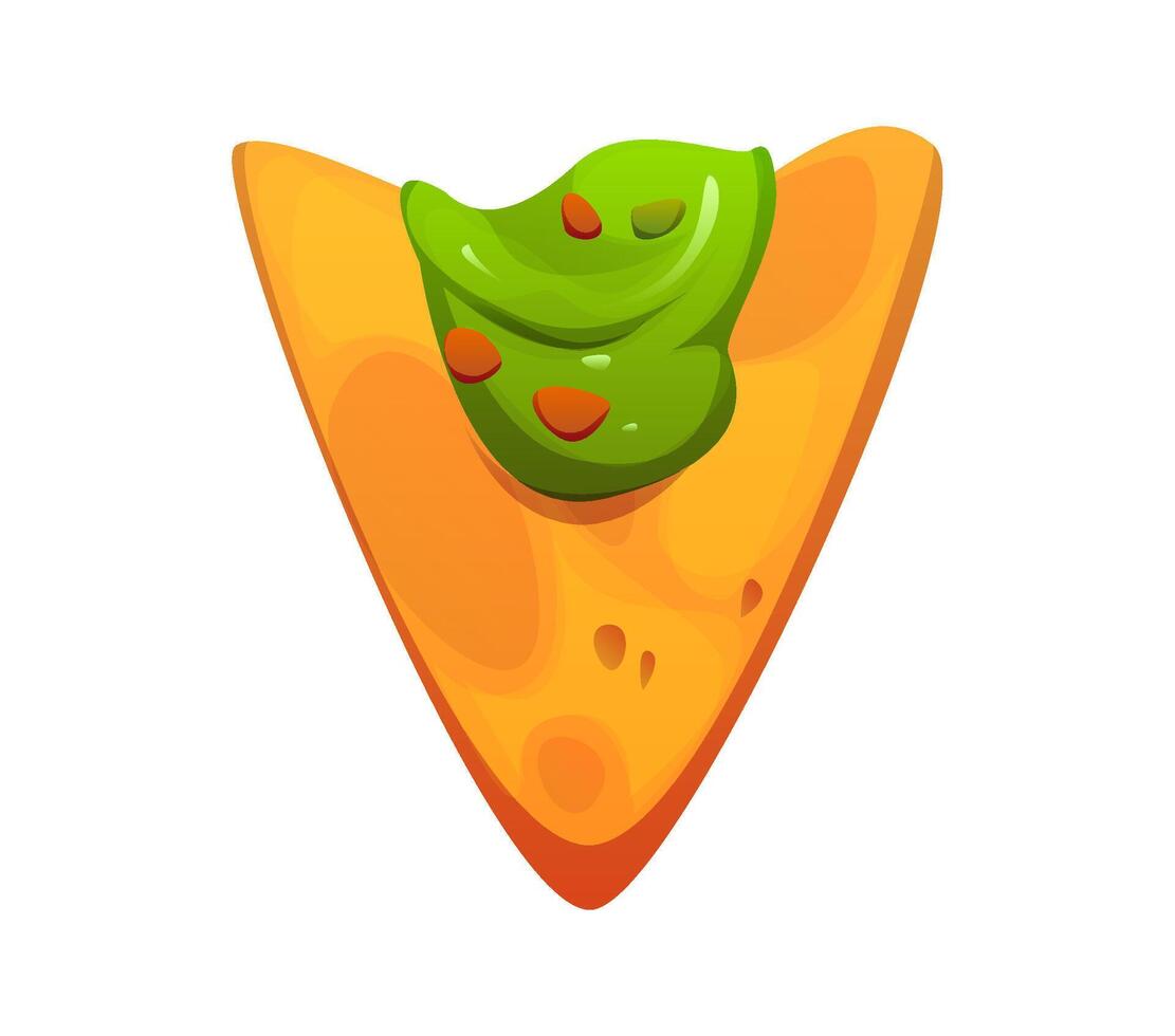 Cartoon Mexican font nacho with salsa letter V vector
