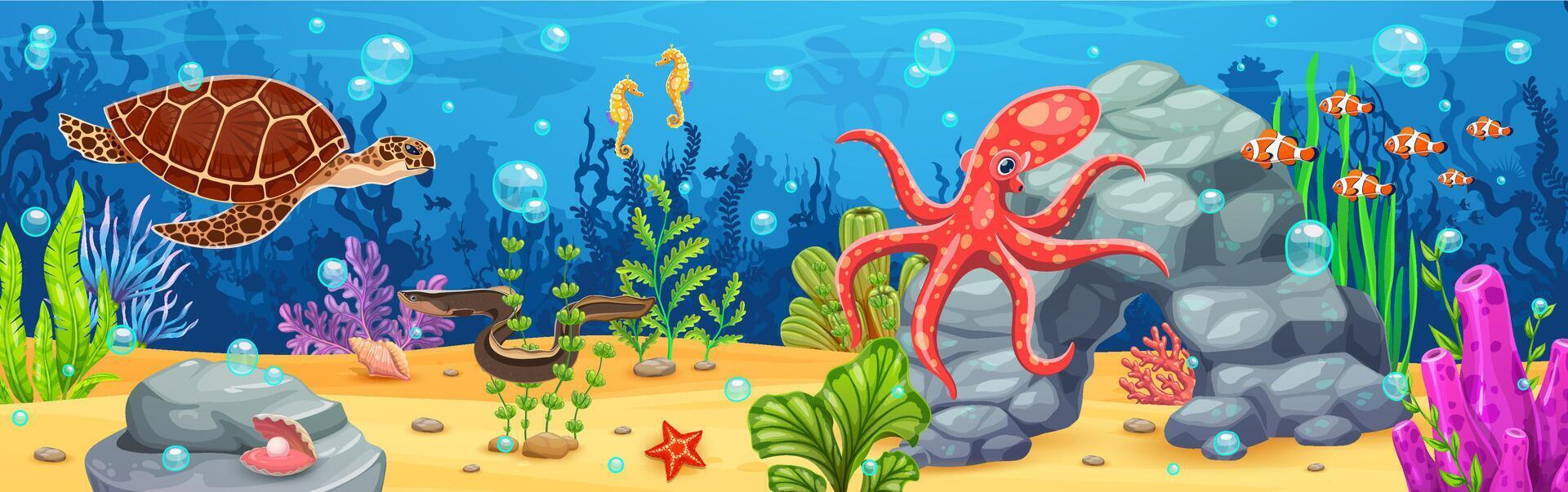 Cartoon sea underwater landscape, game background vector
