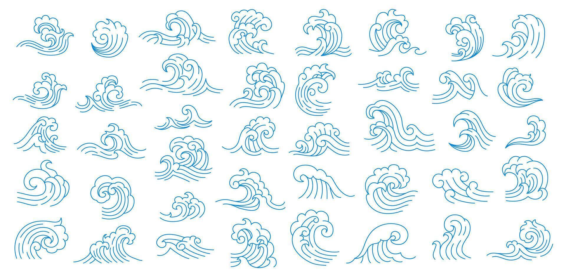 Ocean sea asian japanese and chinese wave icons vector