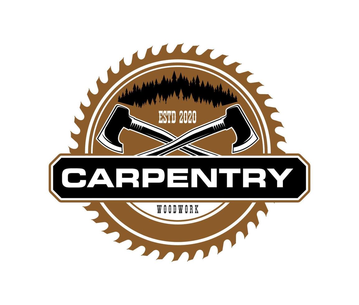 Carpentry woodwork icon featuring crossed axes vector